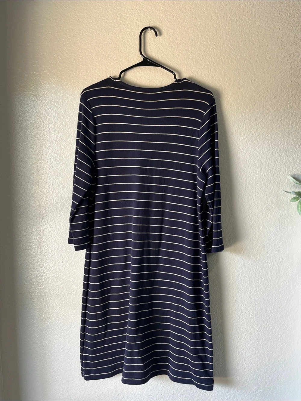 Talbots Navy and Cream Striped Long-Sleeve Shift Dress Sz XL Office Casual - Picture 7 of 7